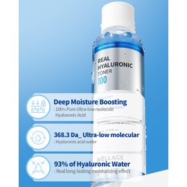WELLAGE Real Hyaluronic Toner 100 for face, Korean Beauty Toner, 93% Hyaluronic Acid Water, Hydrating for Dry Skin - Deep, Quick Absorption, Hypoallergenic, Skin Irritation-Free, 6.76 fl.oz.