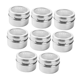 LIFKOME 8pcs Magnetic Spice Jar Small for Jars Spice Container Spices Magnets Tin Spice Jars Magnetic Jars Canisters Stickers Fridge Magnetic Spice Canister Silver Stainless Steel