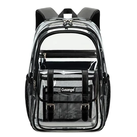 Cusangel Clear Black Backpack for women tpu XL bookbag Heavy Duty See Through H18''xW12''xD8 Plastic Big Transparent Bookbag for Sport Event,School,Stadium Events & Work Backpacks