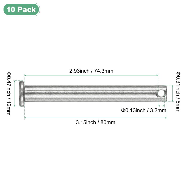M METERXITY 10-Pack Single Hole Clevis Pins, M8 x 80mm