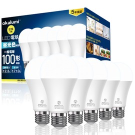 okalumi LED Bulb, E26 Base, Daylight (6000k), 100W Equivalent, 1710 Lumens (12.3 W), High Brightness, Omnidirectional Type, Compatible with Enclosed Fixtures, Set of 6