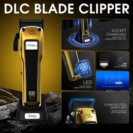 DSP Professional Barber Clipper Cordless, Hair Clipper for Men, Powerful Clipper, BLDC Motor & DLC Coated Detachable Blade with Charging Base