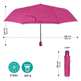 PERLETTI Women's Automatic Open Umbrella with 2 Colours – Women's Pocket Umbrella Storm Resistant Windproof Travel Mini Rain Umbrella Small Pocket Umbrella Diameter 98 cm, Dark pink