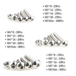Hilitchi 460-Piece M3 M4 M5 Stainless Steel Button Head Hex Socket Head Cap Bolts Screws Nuts Assortment Kit