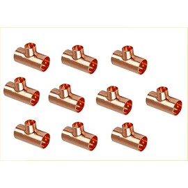 EZ-FLUID Plumbing 3/4" x 3/4" x 1" C X C X C Copper Reducing Tee,LF Pressure Copper Reducer Tee Fittings,Bull Tee with Sweat Solder Connection for Residential,Commercial Copper Pipe (10)