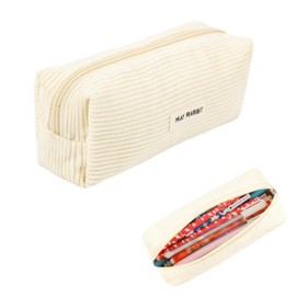 YALiya Corduroy Fabric Pencil Case Portable Storage Bag Pencil Case with Large Capacity Pencil Case with Practical Zip for School, Home and Office, G, Lightweight