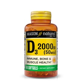 MASON NATURAL Vitamin D3 2,000 IU Ultra Strength, Supports Bone Density, Strength & Immune Health, 60 Softgels