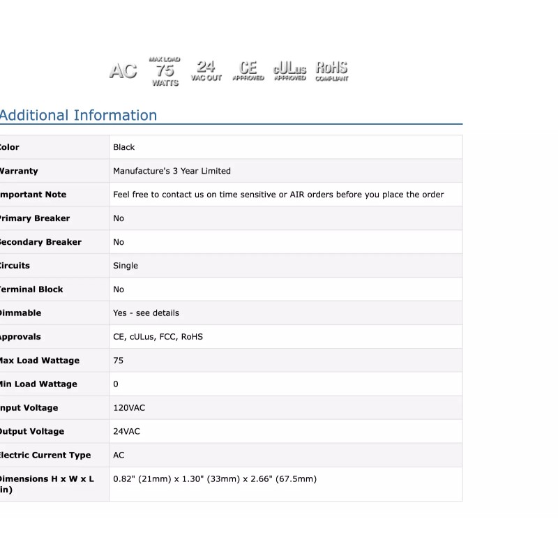 LTF LED 75watt no load electronic AC driver transformer 24VAC