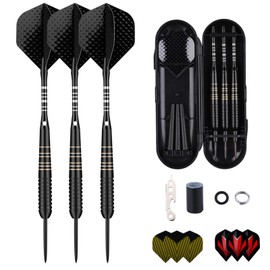 sanfeng Darts with metal tip, 3 pieces. 23 g steel darts, steel darts with aluminium shaft, 9 flights, 50 anti-loosening rubber rings, 12 spring rings, 1 dart tool sharpener