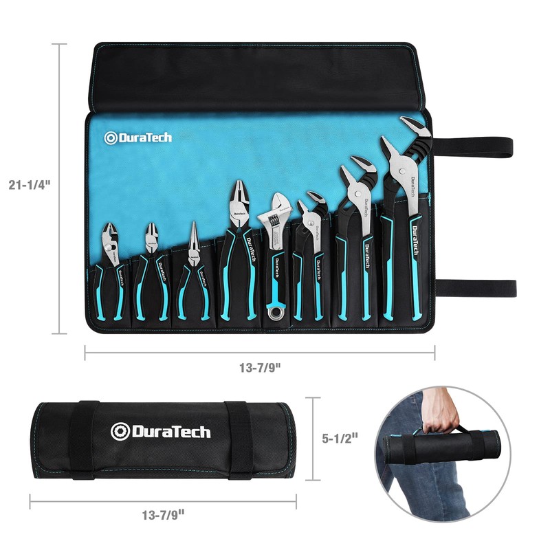 DURATECH 8-Piece Pliers Set with Rolling Pouch, Premium Cr-V/Cr-Ni Construction,