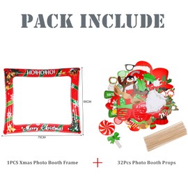 Christmas Inflatable Photo Booth with 32Pcs Photo Booth Props Selfie Picture Frame for Christmas Family Party,Giant Props Frame Celebration Blow Up Party Prop,Christmas Party Game Accessories Supply