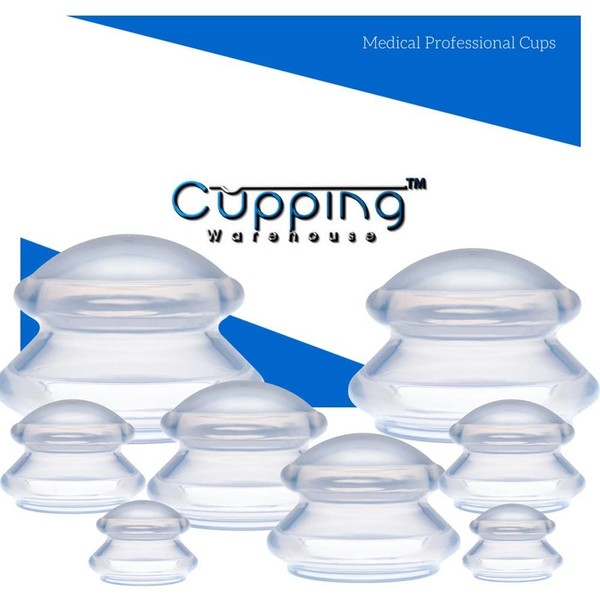 Cupping Warehouse Supreme 8 DEEP PRO 6065 Sturdy (4sizes) Cupping Therapy Sets Professional and Self Care Chinese Silicone Anti Cellulite Massage Suction Cups Joint, Pain, Muscles, Fascia, Lymphatic