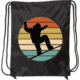 inktastic Snowboarding Retro Sunset Snowboard Drawstring Bag Black 40d39