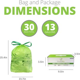 13 Gallon Compostable Trash Bags with Drawstring, Heavy Duty Extra Thick 1 Mil, 49.21 Liter, 30 Bags, Tall Kitchen Food Scrap Waste Bag, US BPI and OK Compost Home Certified (13 Gallon 30 Count)