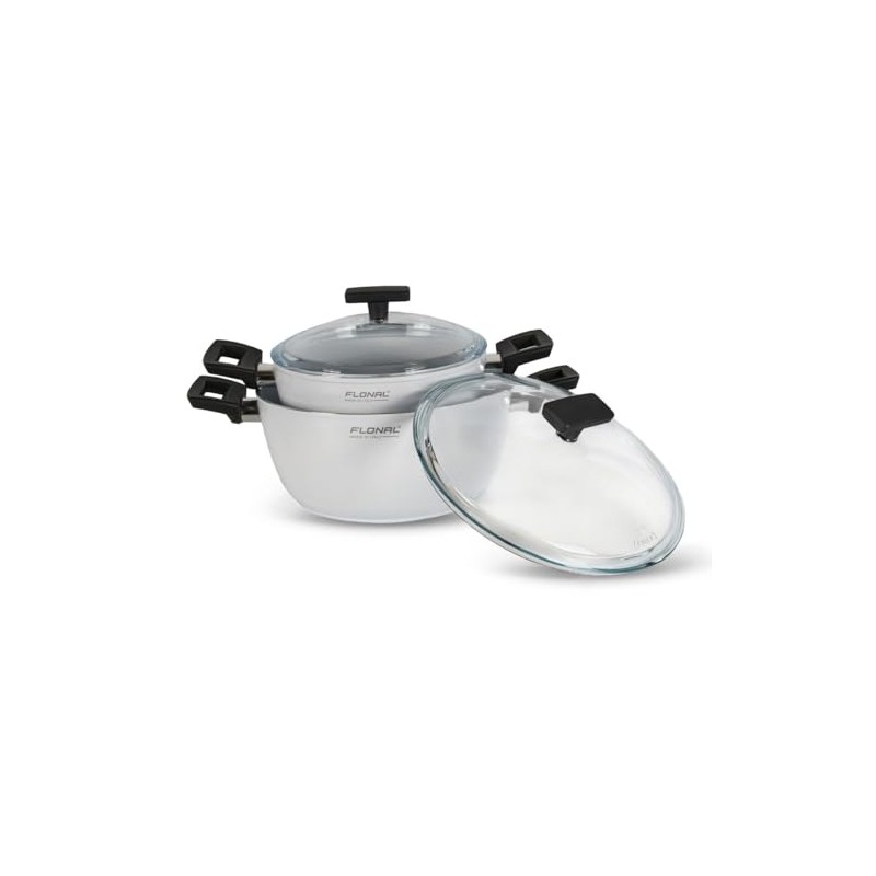 Flonal ONICE White Ceramic Non-Stick Deep Stew Pot with Glass