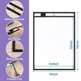 Nezyo Dry Erase Pockets Plastic Job Ticket Holders Shop Holder Order Pockets Clear Sleeves Tickets Folders Plastic Sleeves Paper Teacher Supplies for Classroom(14 x 10 in,Black,12 Pcs)