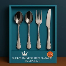 16-Piece Luxury Premium Stainless Steel Flatware Set Premium Silverware Dinnerware Tableware Service 4 Forks Knives for HomeMain Material: Stainless Steel, Main Color: Silver
