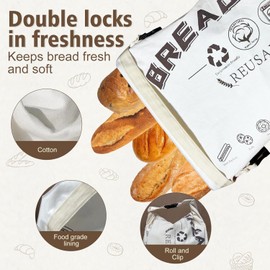2Pack Reusable Bread Bags for Homemade Bread with Seal Buckle, Sourdough Storage Bag with TPU Lining, Country Kitchen Farmhouse Style (White+Beige)