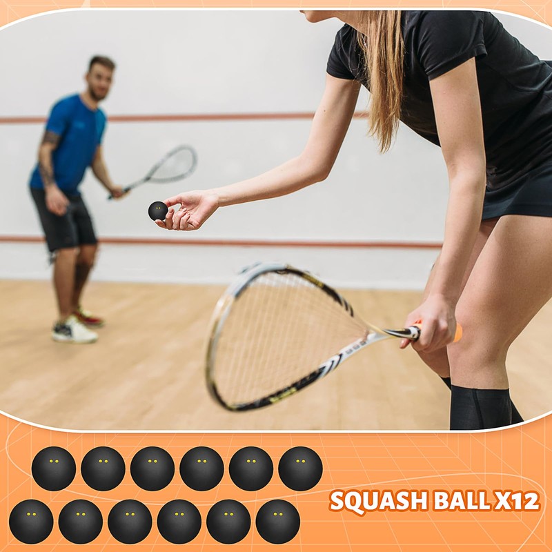12 Pcs Squash Balls 38 mm Double Yellow Dot Professional