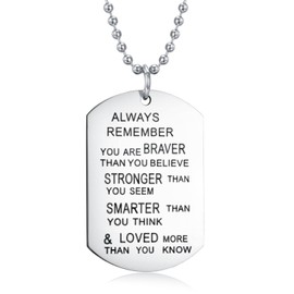 Udobuy® Stainless Steel Pendant Always Remember You are Braver Than You Believe Inspirational Letters Engraved Charm Necklace