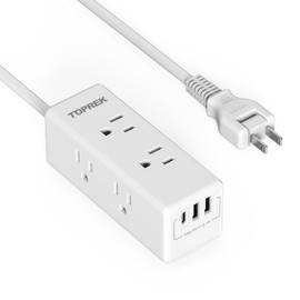 2 Prong Power Strip, TOPREK 2 Prong to 3 Prong Outlet Adapter, 1440J 2 Prong Surge Protector with 6 Outlets & 3 USB, 5FT 2 Prong Extension Cord with Swiveling Flat Plug, Ideal for Non-Grounded Outlet