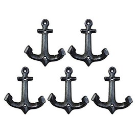 Nautical Cast Iron Ship Anchor Weathered Nautical Wall Hooks Coat Hook, Screws Included (5 PCS)