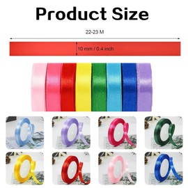 8 Roll Satin Ribbon – 1cm x 22m Double-Sided Satin Ribbon for Gift Wrapping, Crafting, Wedding, Party Decorations, and DIY Projects, 8 Vibrant Colors