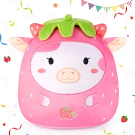 Hkojewp Cow Plush, Cute Cow Stuffed Animals, Soft Strawberry Cow Plush Toy, Kawaii Plush for Girls Birthday Gift, Toys Great Gift for Kids Girls Boys Adults (8 Inch)