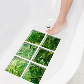 ChezMax Bath Treads Stickers Tropical Forest Pattern Square 3D Adhesive Anti Slip Tub Tattoos Safety Decals Mat Waterproof Shower Tub Sticker Bathtub Appliques for Bath Pools Home Decor 5.9" X 5.9"