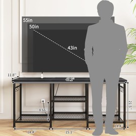 YGEOMER Entertainment Center for Up to 55 Inch TVs, TV Stand with Power Outlet and Open Storage Shelves, TV Media Console Table for Living Room and Bedroom, Black