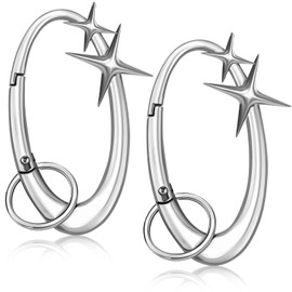 2 Pieces Small Oval Five-pointed Star Cool Key Chains Extra Large Shiny Chrome Minimal Alloy Material Silver Cute for Car Keys Purse Handbag Backpack