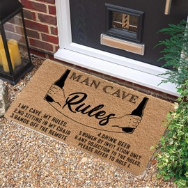 LUVADIAN Funny Welcome Mats for Front Door - Man Cave Rules Door Mat for Home Bar Garage Guys Mens Room Bedroom Decor, Man Cave Decor for Men, Man Cave Accessories, Man Cave Stuff, 17x30 Inch