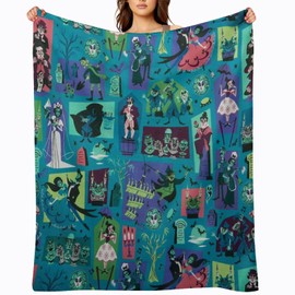 FYNEJEW Haunted Mansion Blanket 50""X40"" Soft Cozy Fleece Throw Blanket Plush Lightweight Warm Fuzzy Flannel Blankets and Throws for Couch Sofa Bed, Blue