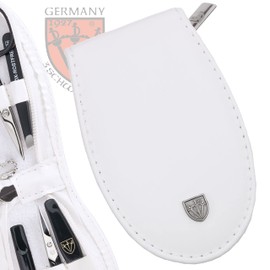 DREI SCHWERTER - Germany 6-Piece Manicure Set 'PIEMONT' Manicure Nail Set in Artificial Leather Case White | Contents: Nail/Cuticle Scissors, Nail Clippers, Tweezers, Nail Double Instrument, Sapphire