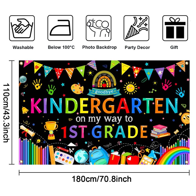 Mocsicka Kindergarten Graduation Backdrop Banner, Goodbye Kindergarten On My Way