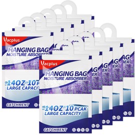 Vacplus Moisture Absorbers, Hanging Closet Dehumidifier Bags, Humidity Packs, Desiccant, Closet Dehumidifiers and Odor Eliminator with Lavender Fragrance for Fresher Air, 10 Pack, 14OZ