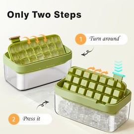 Ice Cube Tray with Lid and Bin, 2 Pack of Ice Trays with 56 Pcs Ice Cube Molds for Freezing (M, Green)