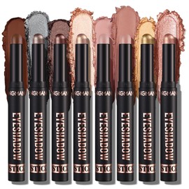 RoseFlower 8Pcs Metallic Cream Eyeshadow Sticks Eye Shadow Pencil Crayon Set Brown Golden Champagne Eyeshadow Stick Set, Cream Eye Shadow Pencil Makeup, Shimmer Eye, Brightener Highlighter Crayon