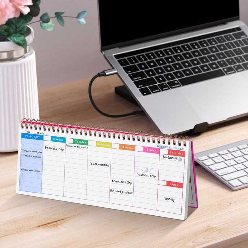 Didiseaon Weekly Planner Spiral Bound Undated Pink with Daily Hourly