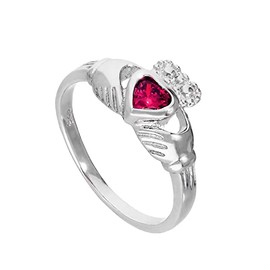 Sterling Silver Crystal & Ruby CZ July Birthstone Claddagh Ring Size I – 63, Silver