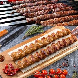 KAOROU Kabob Skewers 23 Inch Long,1 Inch Wide Heavy Duty Stainless Steel with Wood Handle， Perfect for Koobideh Kebab Persian/Brazilian Style Chicken Shrimp Kebab,Set of 7 with Bag