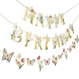 Paper Jazz Wildflower Party Birthday Banner,Butterfly Happy Birthday Banner,Floral Party Decorations for Garden Tea Party Baby Shower For Girl and Women