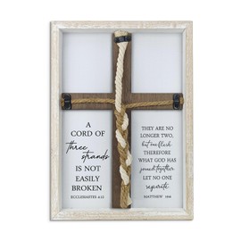 A Cord of Three Strands Wedding Sign 15"X10" Three Strands Unity Cross Braid Wall Decor Anniversary Religious Gifts for Couple Cross to Braid or Tie God's Knot, Symbolic of Unity (White)