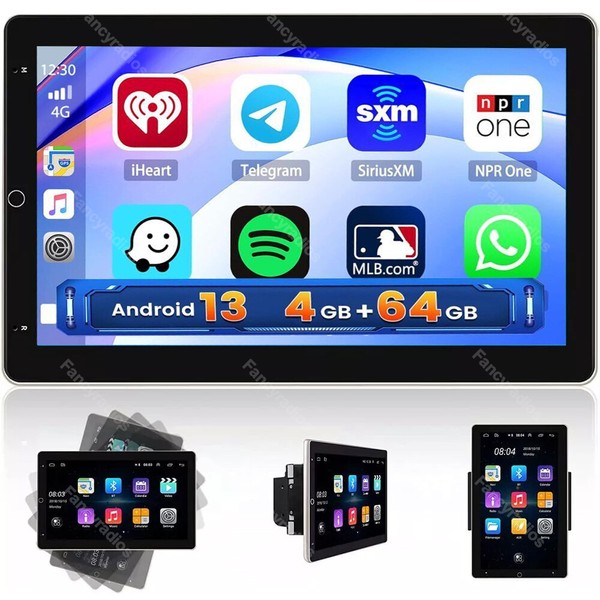 4+64G 2 DIN Rotatable 10.1'' Touch Screen Android 13 Car