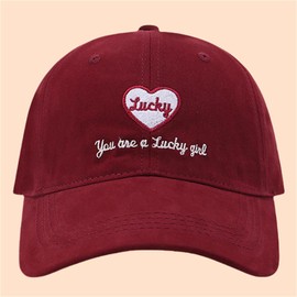 LINSHIN Women's Spring/Summer Hat, UV Protection, Heart Pattern, Baseball Cap, Size Adjustable, English Letters, Embroidery, Cotton Material, UV Protection, Foldable, Korean Style, Fashionable, Cute