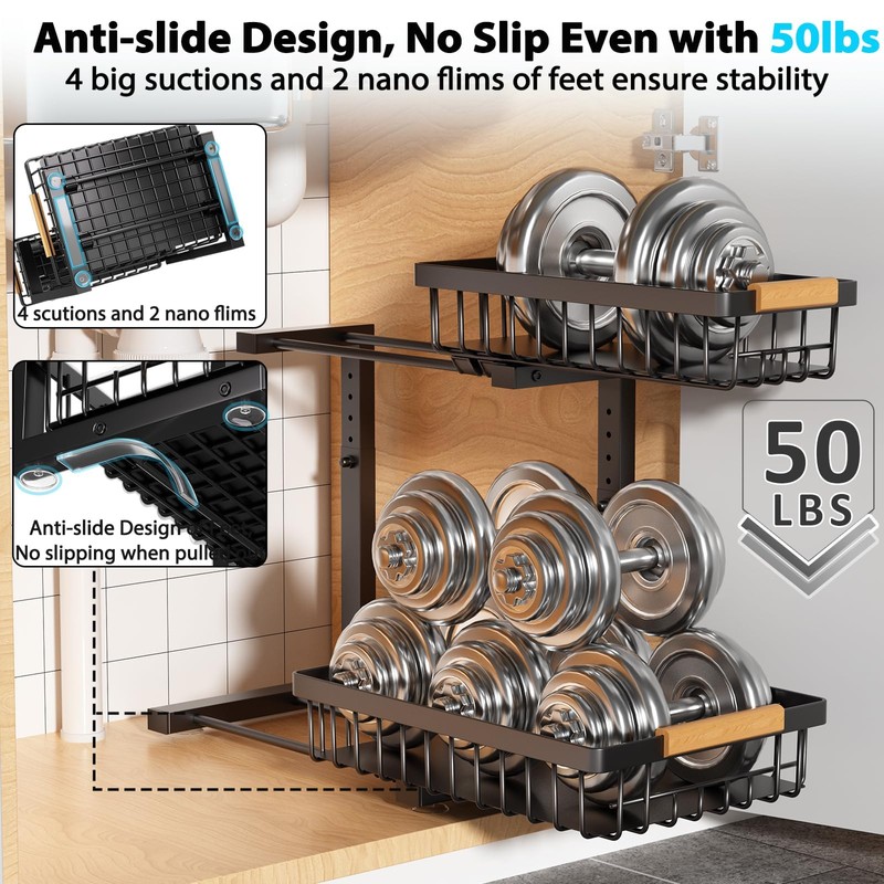 Liuoud Under Sink Organizer 2 Pack, 2 Tier Slide Out