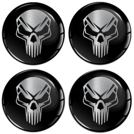 SkinoEu 4 x 50 mm Sticker for Hub Caps Hub Caps Hub Caps Wheel Hub Cover Wheel Sticker Black Silver Skull A 150