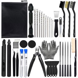 3D Printer Tool Kit, 3D Post-Processing Accessories with Hand Drill, Deburring Tool, Cutter, Needle Files, Scrapers, Brushes, Tweezers, and Nozzle Cleaning Set for 3D Model Finishing