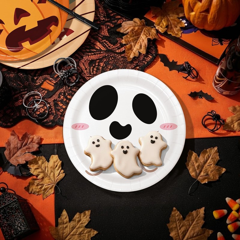 96PCS Halloween Paper Plates, Disposable Party Tableware with 6 Designs