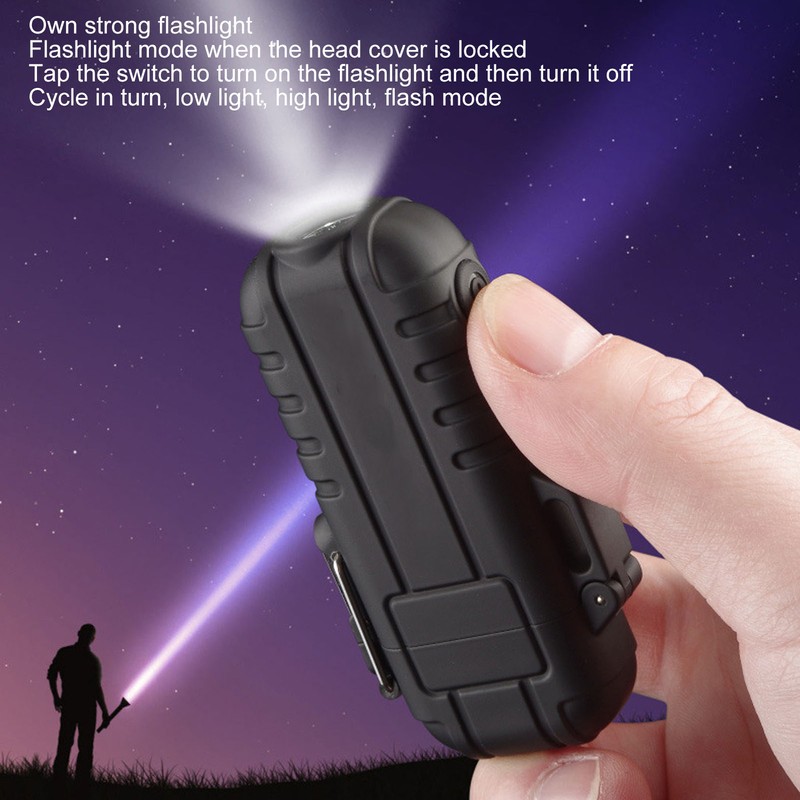 Outdoor Double Arc Electric Lighter Portable Waterproof Flashlight Lighter Charging